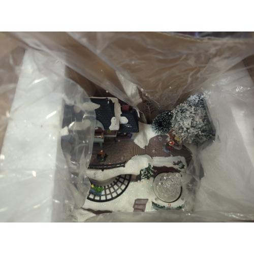WONDER GARDEN Christmas Village Houses-Christmas Houses Village - Lighted Musical Railway Station Moving Train Town Sets with Revolving Acrylic Trees Animated Figurines for Indoor Decor or Gift