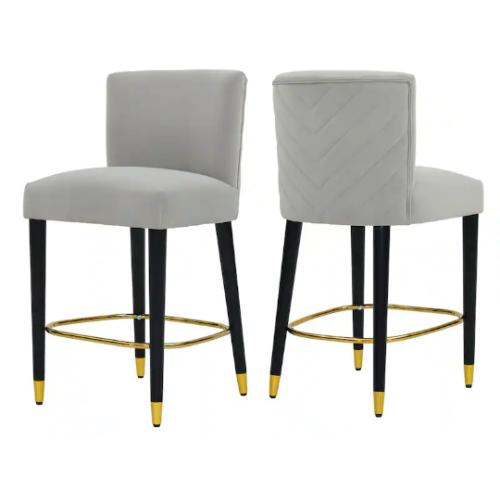 Upholstered Fabric Bar Stools Set of 2, Counter Height Bar Stools, Gray and Black