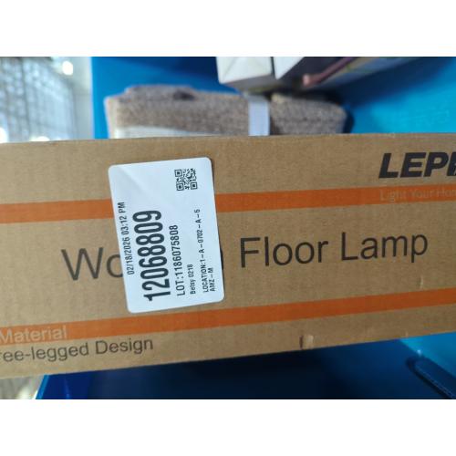 LEPOWER Wood Tripod Floor Lamp, Mid Century Standing Lamp for Living Room, Flaxen Lamp Shade, Modern Design Standing Lamp with E26 Base, Tall Floor Light for Bedroom, Study Room and Office Brown