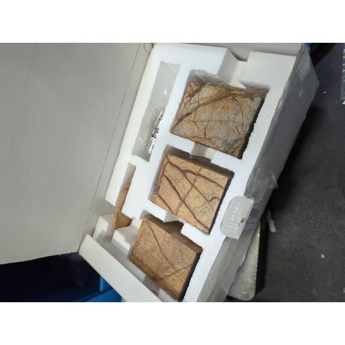 Bathroom Accessory Set Made from Natural Stone - Bath Accessories Set of 4 Includes Soap Dispenser, Toothbrush Holder, Tumbler and Soap Dish (Brown)