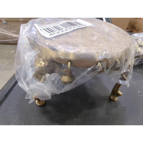 eSplanade Brass Round Mandir Chowki | Elephant Pillars Pooja God Stool with Ghungroo