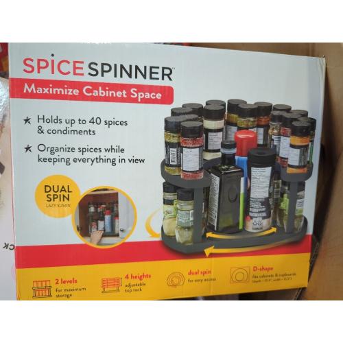 Allstar Innovations Spice Spinner Two-Tiered Spice Organizer & Holder That Saves Space, Keeps Everything Neat, Organized & Within Reach With Dual Spin Turntables- Grey
