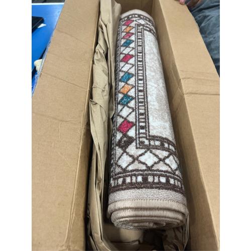 Antep Rugs Alfombras Modern Bordered 2x7 Non-Skid (Non-Slip) Low Profile Pile Rubber Backing Indoor Area Runner Rugs (Beige, 2' x 7')