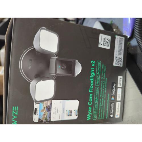 Wired Outdoor Wi-Fi Floodlight v2 Home Security Camera with 2K Video, Color Night Vision, Motion Activated LEDs - Black