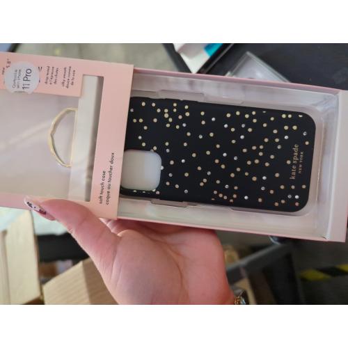 kate spade new york Protective Hardshell Case (1-PC Comold) for iPhone 11 Pro, Soft Touch Disco Dots Black/Gold/Crystal Gems/Pearls