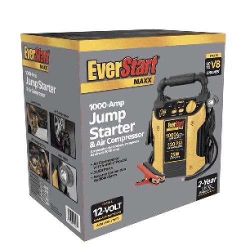 EverStart Maxx 1000 Peak Amp Jump Starter with 120 PSI Compressor, Pivoting LED Light, 3X USB Ports