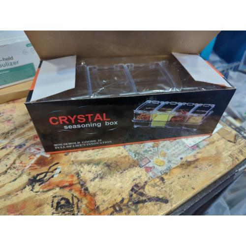 Clear Seasoning Box, 4 Pieces Seasoning Rack Spice Pots, Storage Container Condiment Jars Acrylic Seasoning Box with Covers and Spoons for Spice, Sugar, Salt, Sugar, Cardamon, Cinnamon