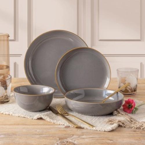 Over&Back Options 16-Piece Dinnerware Set of Plates & Bowls - Speckled Grey MAY HAVE MISSING PIECES