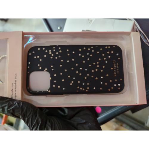 kate spade new york Protective Hardshell Case (1-PC Comold) for iPhone 11 Pro, Soft Touch Disco Dots Black/Gold/Crystal Gems/Pearls