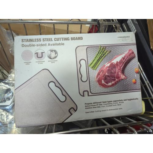 Size 15x10 Stainless Steel Cutting Board, Double Sided Chopping Board for Kitchen, Scratch-resistant Mesh Design, Non Toxic, Juice Groove, Dishwasher Safe, 304 Stainless Steel and Wheat Straw PP (15×10 In）