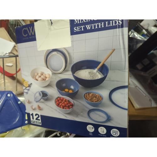 Set of 12 Color Blue and White COOK WITH COLOR Mixing Bowls with Lids 12 Piece Set BLUE & WHITE