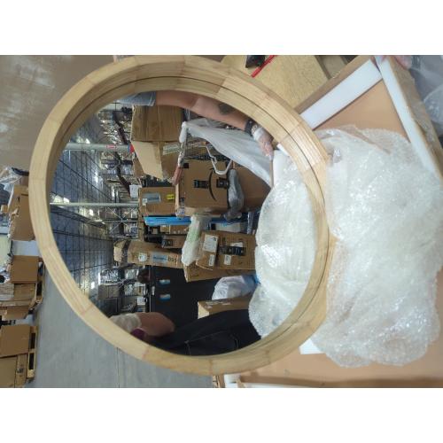 CONGUILIAO 24Inches Round Mirror Wood Wall Mirrors Decorative Circle Mirror, Nature Big Bathroom Large Vanity Mirrors for Living Room Bedroom Entryway Farmhouse