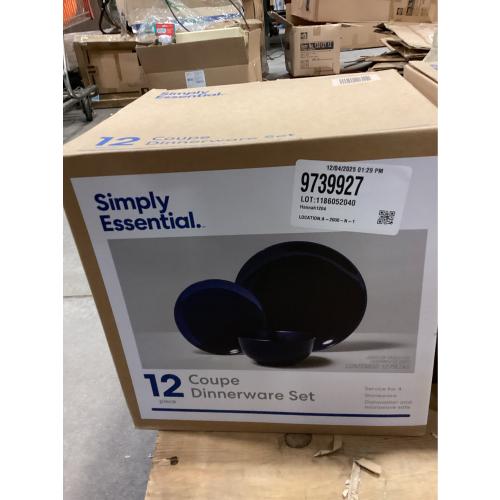 Gibson Simply Essential Coupe 12-Piece Blue Round Stoneware Dinnerware Set