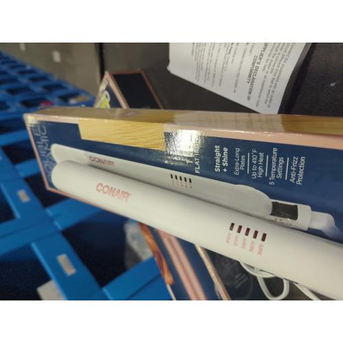 Conair Double Ceramic Flat Iron, 1-Inch Flat Iron Hair Straightener, Five Heat Settings, Extra Long Floating Plates, White