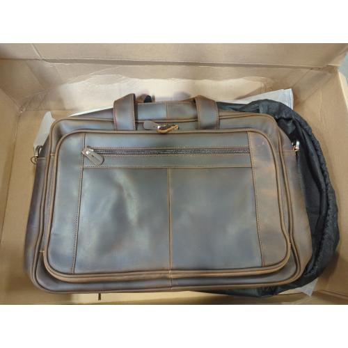 Dark Brown Augus Business Travel Briefcase Genuine Leather Duffel Bags for Men Laptop Bag fits 15.6 inches Laptop YKK Metal Zipper (Dark brown)