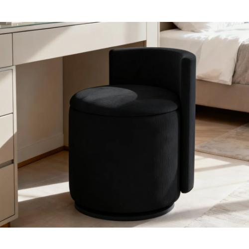 360° Swivel Vanity Stool with Storage, Corduroy Round Vanity Chair with Curved Back Black