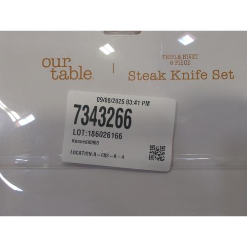 Black and Silver 6Pc Our Table 6-Piece Triple Rivet Steak Knife Set