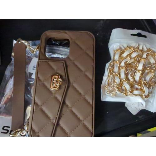 UnnFiko Wallet Case Compatible with iPhone 15 Pro Max, Cute Light Luxury Bag Design, Purse Flip Card Pouch Cover Soft Silicone Case with Handstrap Long Shoulder Strap (Brown, iPhone 15 Pro Max)