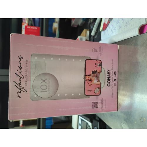 Conair Lighted Makeup Mirror, LED Vanity Mirror, 1X/10X Magnifying Mirror with Phone Holder, Battery Operated in Glossy White