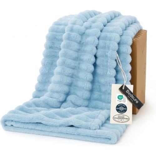 Bedsure GentleSoft Blue Fleece Blanket for Couch - Cozy Soft Blankets for Women, Cute Small Throws for Girls,