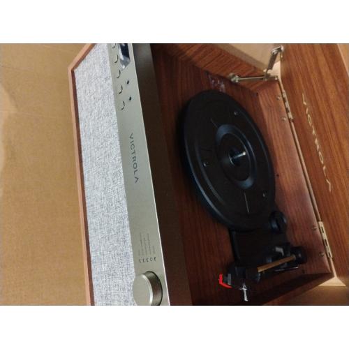 Victrola Century Essential - 5-in-1 Vinyl Record Player & Music Center – 3-Speed Turntable, CD Player, VINYLSTREAM, Bluetooth & 3.5mm Aux, Record Player with Speakers, Mid Century Design (Walnut)