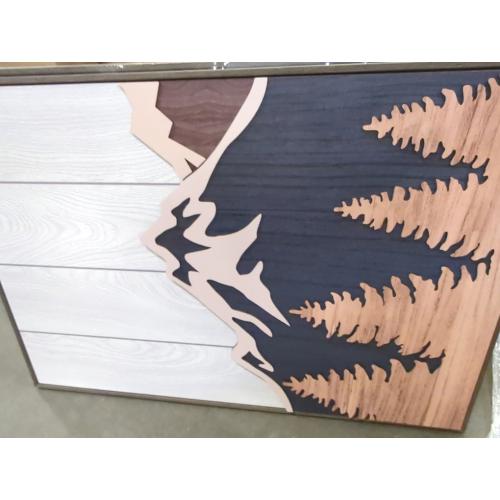 Framed Textured Wood Mountain Wall Art for Living Room, Large 3 Piece 3D Wood Farmhouse Artwork for Walls, Boho Landscape Mountain Forest Sun Wall Art Decor for Bedroom Office Hallway, 24x36 Inch