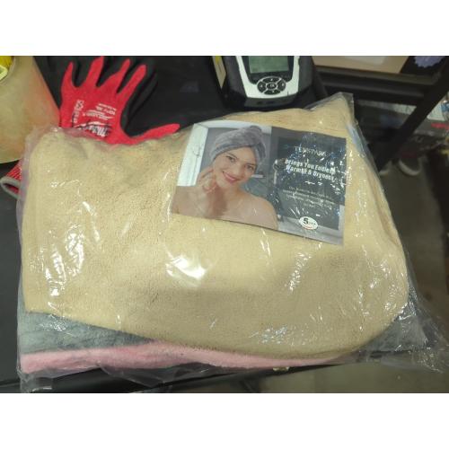 TENSTARS 5 Pack Thicken Microfiber Hair Towel Wrap for Women - Elastic Loop Design - 320GSM Coral Velvet - Quick Dry Hair Turban - 11x28 Inch (Grey Pink Brown FrozenBlue FrozenBerry)