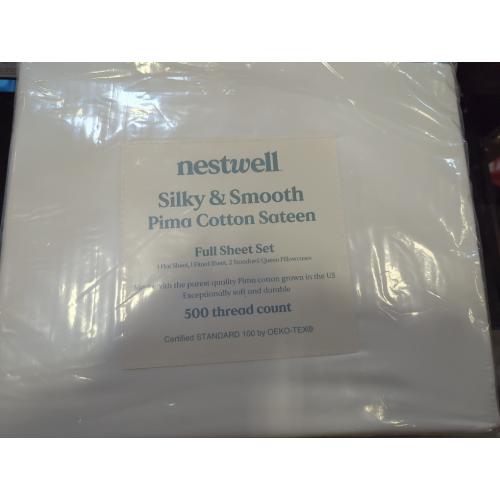 Bright White Full Size Nestwell Pima Cotton Sateen 500-Thread-Count Full Sheet Set in Bright White