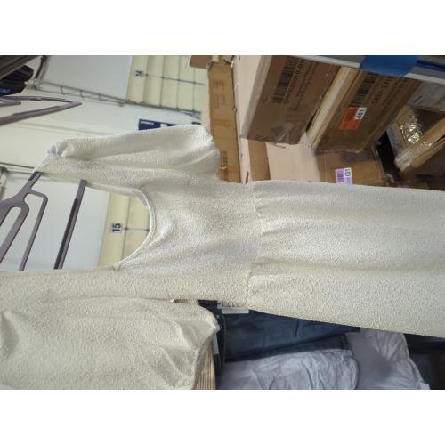 OFEEFAN Women Puff Sleeve Square Neck Tie in Back Dresses with Zipper. Off white/ size small