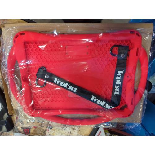 TopEsct Kids Case for iPad 10.2 inch - Shockproof Silicone Cover with Tempered Glass Screen Protector and Strap - Compatible with iPad 9th/8th/7th Gen (2021)(Red)