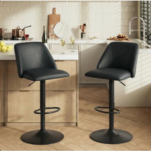 New upgraded backrest Black  Swivel Upholstered Adjustable Height Counter & Bar Stool With Footrest (Set of 2)