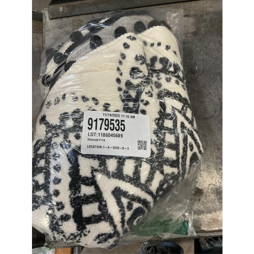 Uphome Boho Round Rug for Bedroom 3' Circle Beige and Black Bathroom Rug with Pom Poms Fringe Washable Mandala Accent Throw Rugs Non-Slip Soft Floor Mat for Entryway Living Room Sofa Kids Room Nursery