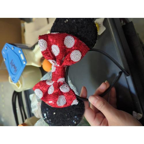 Mouse Ears Headband with Sequin Bows, Headbands for Kids Halloween Costume, Headwear Hair Accessories for Women Girls - Red and Black Headband-B