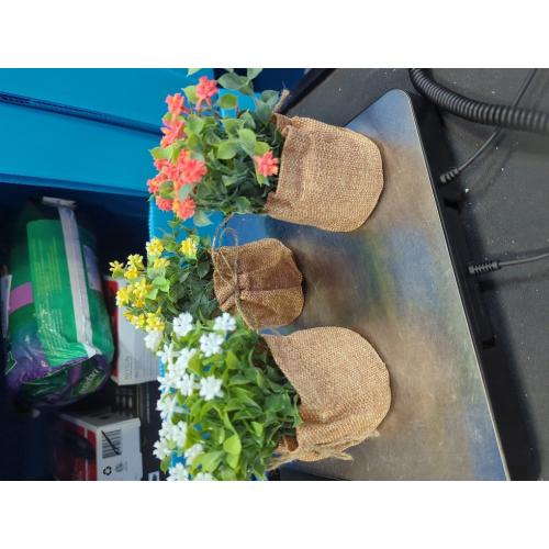 Velener Artificial Flowers in Small Burlap Bag Vases 3Pcs - Faux Flowers Farmhouse Home Coffee Table Bookshelf Office Desk Decor Kitchen Dining Room Fake Plants Indoor(Red/White/Yellow)