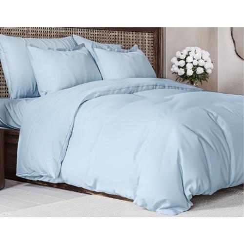 Horbaunal 5 Pcs Blue Ruffle Duvet Cover Queen Size Soft Microfiber Shabby Chic Ruffled Duvet Cover Set, Vintage French Country Ruffle Bedding Set with Zipper Closure & Corner Ties, 90 x 90