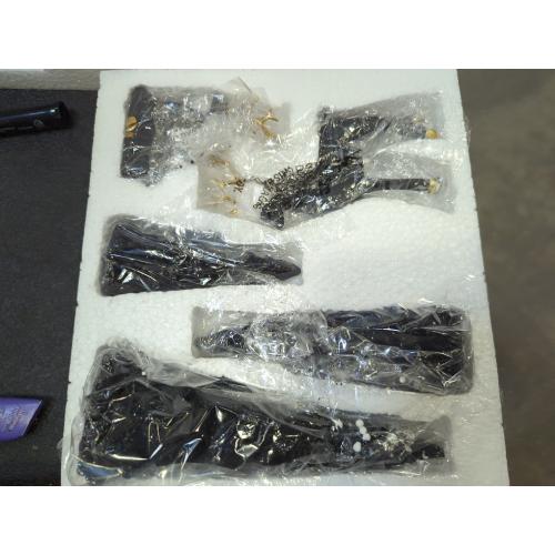 Pinkunn 5 Pcs Reindeer Christmas Decor and Trees Christmas Resin Sitting Standing Lucky Deer Reindeer Figurines for Tabletop Indoor Home Decorations Mantle Cabinet Desktop Office(Black)