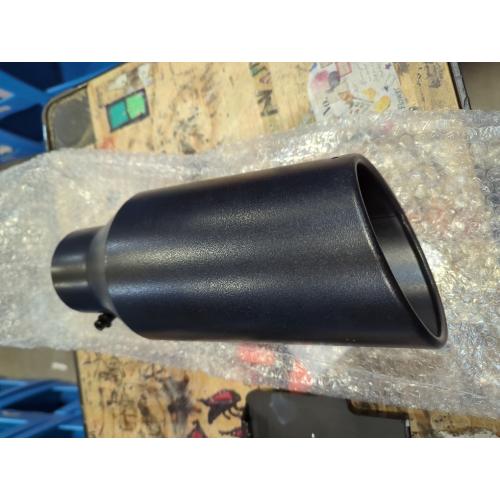 A-KARCK Exhaust Tip 2.5 Inch Inlet, 2.5 Inlet 4 Outlet 12 Long Black Coated Finish Muffler Tip For Truck Tailpipe, Stainless Steel Rolled Edge