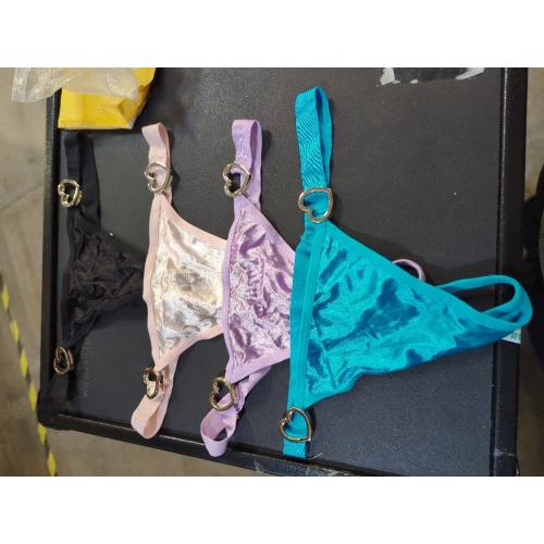 5 pack..Size M...Women Breathable Thongs Solid Color Shinny Iron Ring Heart T-Shaped Low Waist Seamless Thongs For Women, With