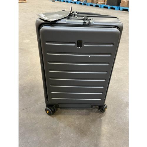 LEVEL8 Carry On Luggage with Compartment, 20 Inch Lightweight Hard Shell Rolling Suitcase with Wheels Airline Approved with Front Pocket, Double Tsa Locks, Grey