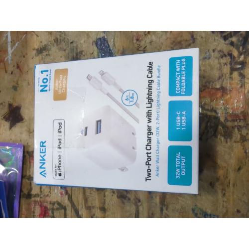 Anker 2-Port 33W Wall Charger with 6' Lightning to USB-C Cable - White