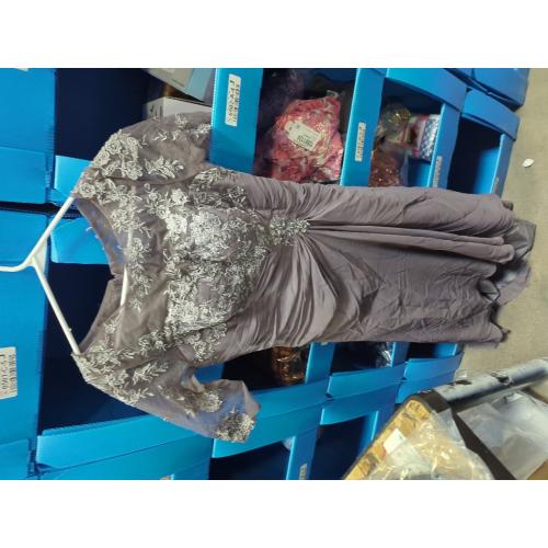 Size L....Geforsp Tea Length Mother of The Bride Dresses for Women with Sleeves Tiered Chiffon Lace Evening Formal Party Gown