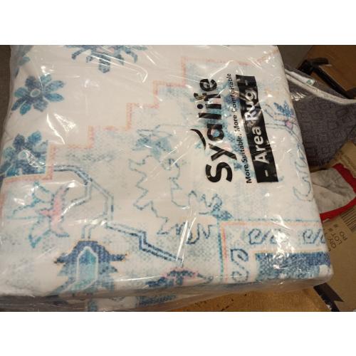 DriftAway Area Rug 5x7 Washable Rugs for Living Room Non Slip Rubber Backing Low Pile Non Shedding Carpet Friendly Boho Foldable Vintage Rugs for Bedroom Dining Room Beige Dark Blue Orange