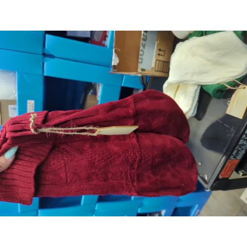 RFAQK 18 Inches Large Christmas Stockings 4 Pack - Burgundy Red, Ivory White, Green - Stretchable Knitted Xmas Stockings with 50Pcs Personalizeable Gift Tags for Family Holiday Christmas Décor