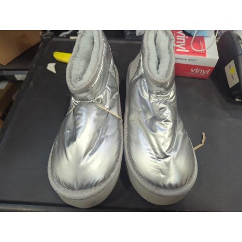 Size M 7/8 Color silver Platform Mini Boots for Women Suede Genuine Leather, Classic Winter Ankle Snow Boots with Memory Foam Insole Lightweight Anti-Slip Outsole FuzzyClassic