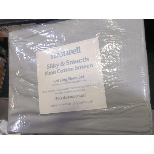 Harbor Mist Cali King Size Nestwell Pima Cotton Sateen 500-Thread-Count California King Sheet Set in Harbor Mist