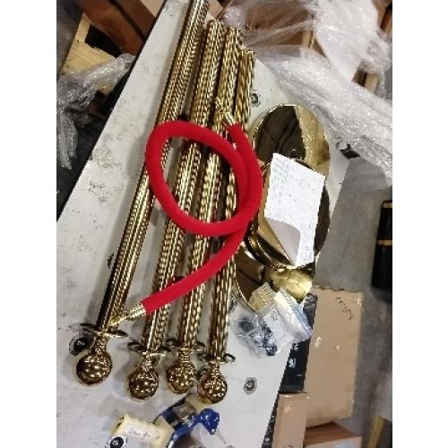 4PCS Gold Stanchions Posts with 3PCS 5 ft Red Velvet Rope, Red Velvet Rope Stanchion Set Crowd Control Barriers, Stanchions and Velvet Ropes Red Carpet Poles for Party Supplies