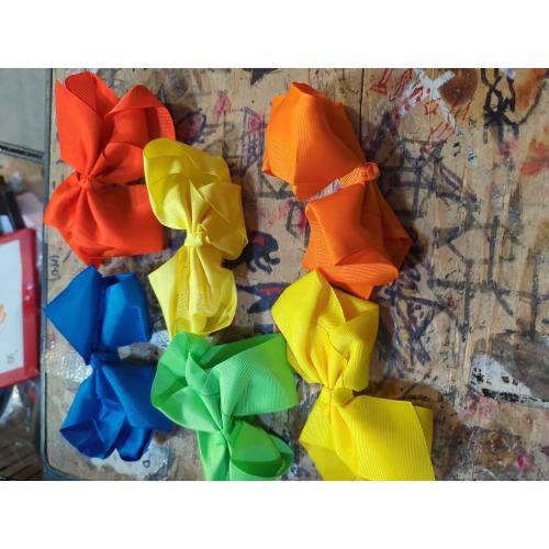 My Lello Medium 4 Girls Split Tails Boutique Grosgrain Hair-Bow Mixed Variety 6 Pack Rainbow Primary Shades