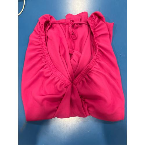 Women's Dress With Lantern Sleeves And V-Neck (Size S- Color Fuxia)