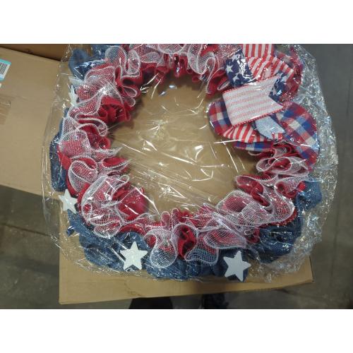 XKCL Patriotic Wreaths, 20 Inch Memorial Day Wreath, 4th of July American Flag Wreath for Front Door Decorations (Bule＆red)