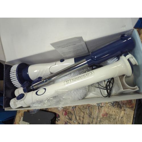 Casabella Power Spin Scrubber, Extendable to 47.5” – Cordless Electric Cleaner for Shower, Kitchen, Bathroom, Tile, Tub, Car, Deck - Rechargeable Spin Brush with Adjustable Brush Head & 4 Attachments
